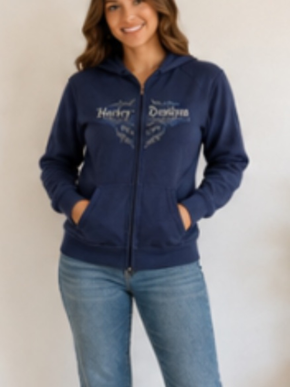 Blue Harley Davidson zip up women’s medium